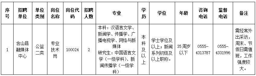 2024年含山縣融媒體中心公開招聘新聞采編人員崗位表